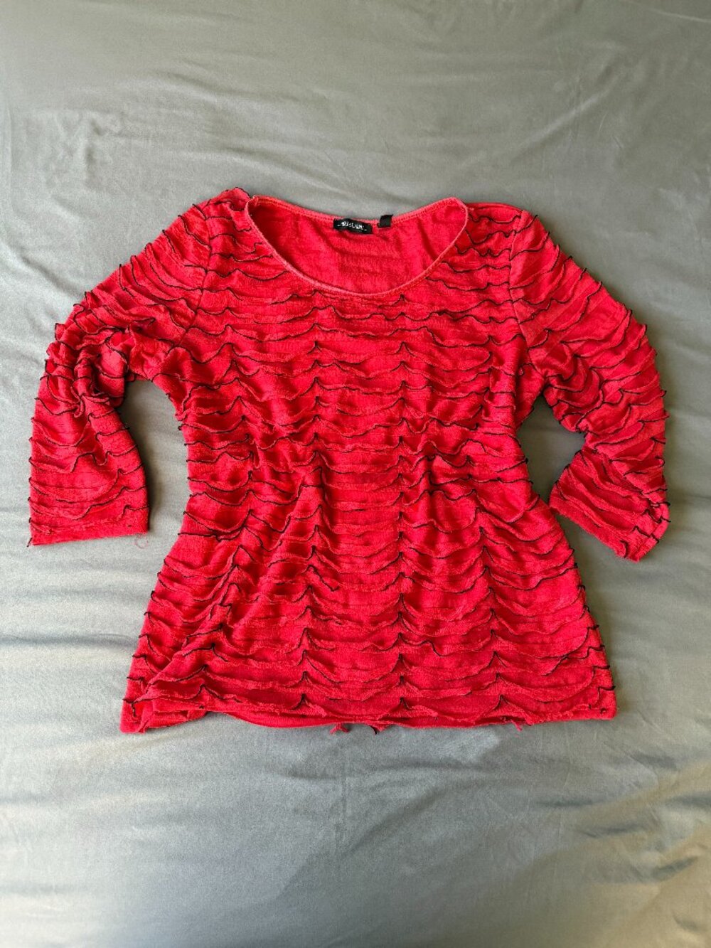 Y2K Notations Red Layered Ruffle Mesh Long Sleeve Top